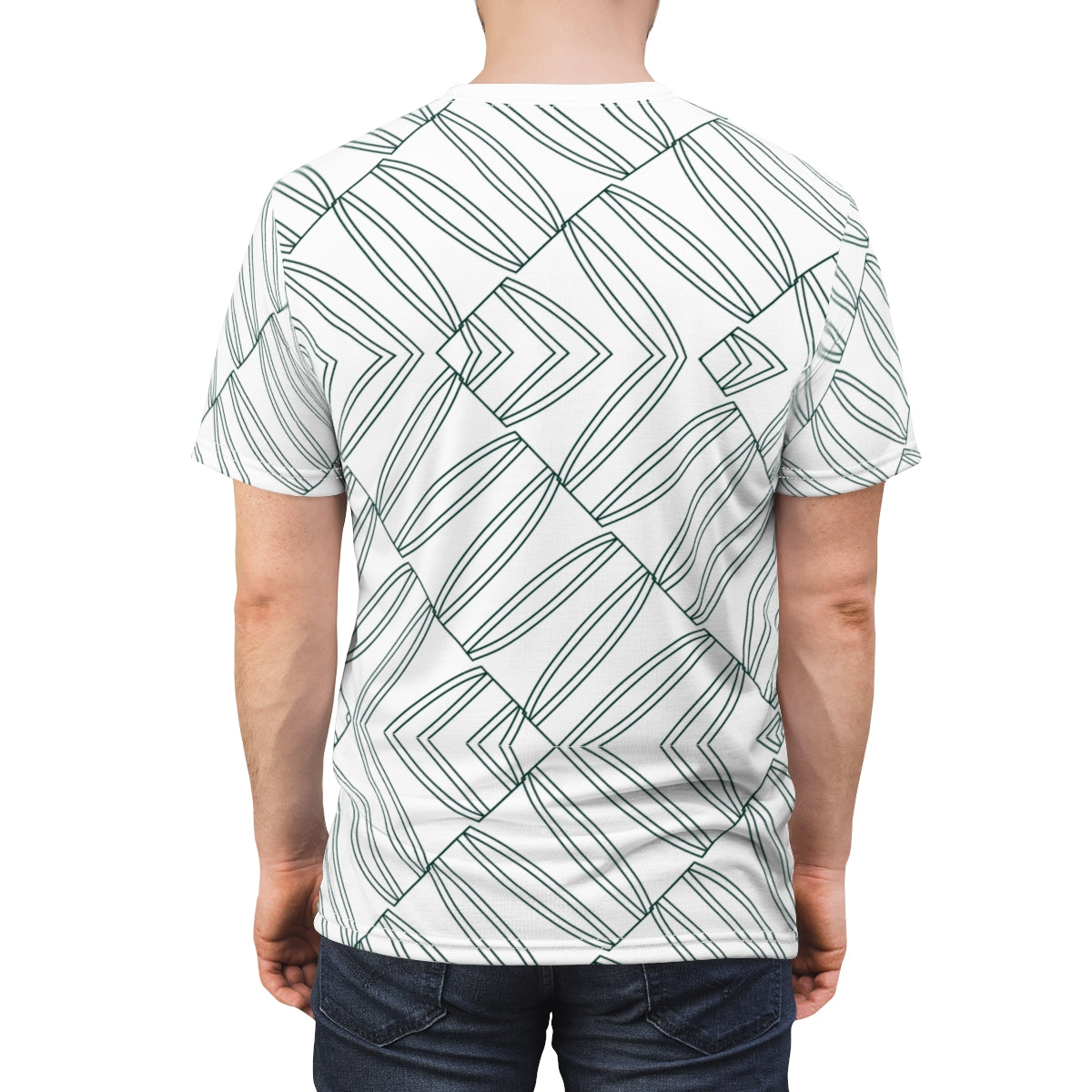 Model wearing the Tag-Less Jersey T-Shirt in a casual, everyday setting