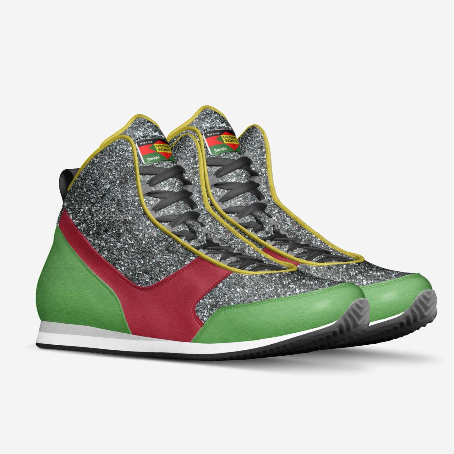 Model styling XK-Nubian Sneakers with a high-fashion outfit